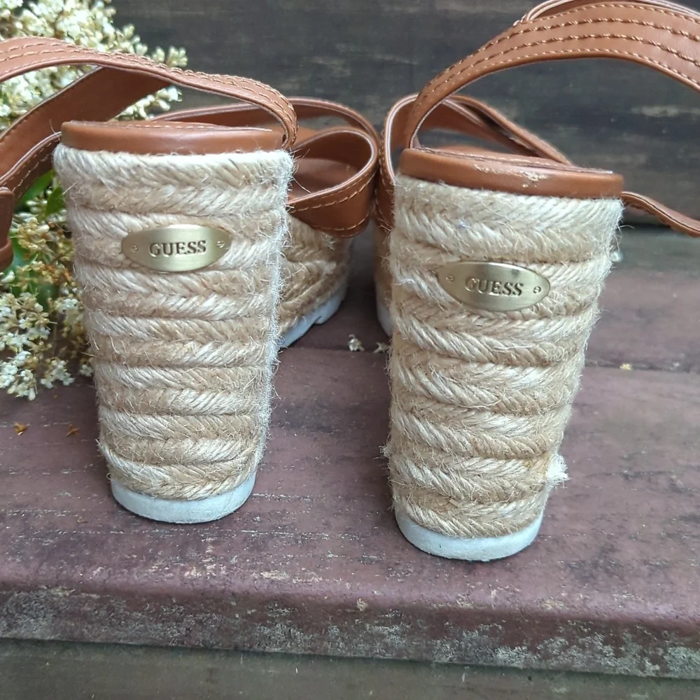 Guess Genisi Tan Espadrille Wedge Platform Sandals SZ 9.5 Summer Casual High‎